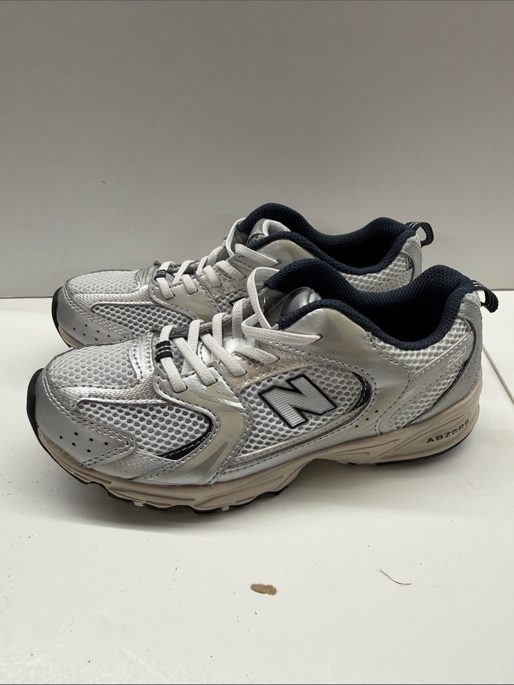 Used New Balance Silver & Black Athletic Sneakers Size 3